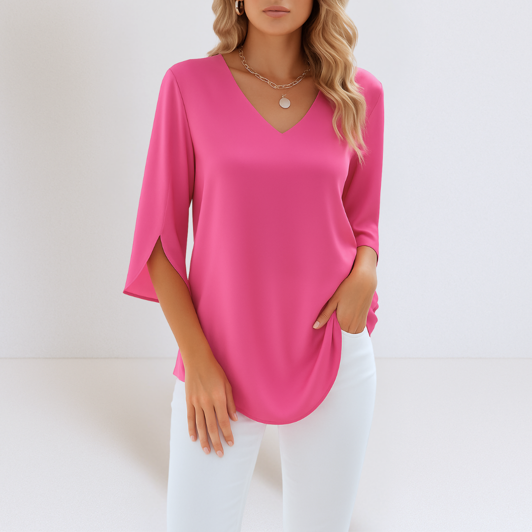 V-Neck Split Sleeve Blouse – Blue