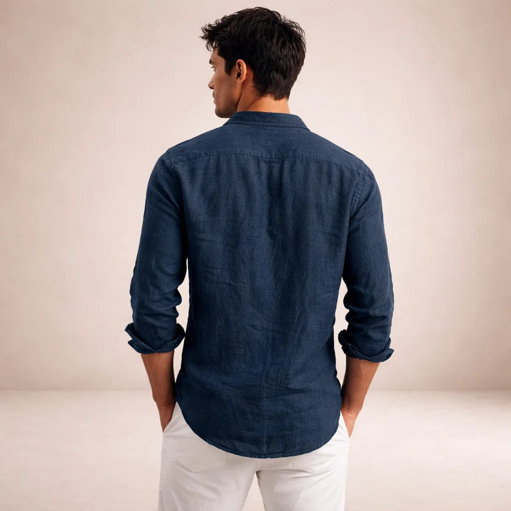 Men's Linen Open Collar Shirt
