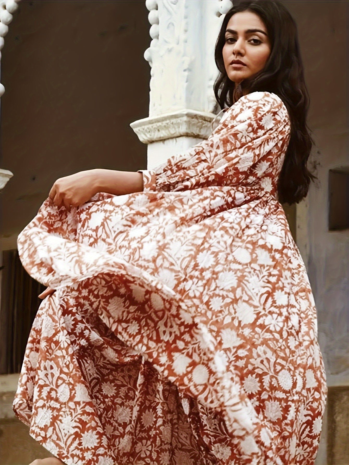Floral V-Neck Midi Dress