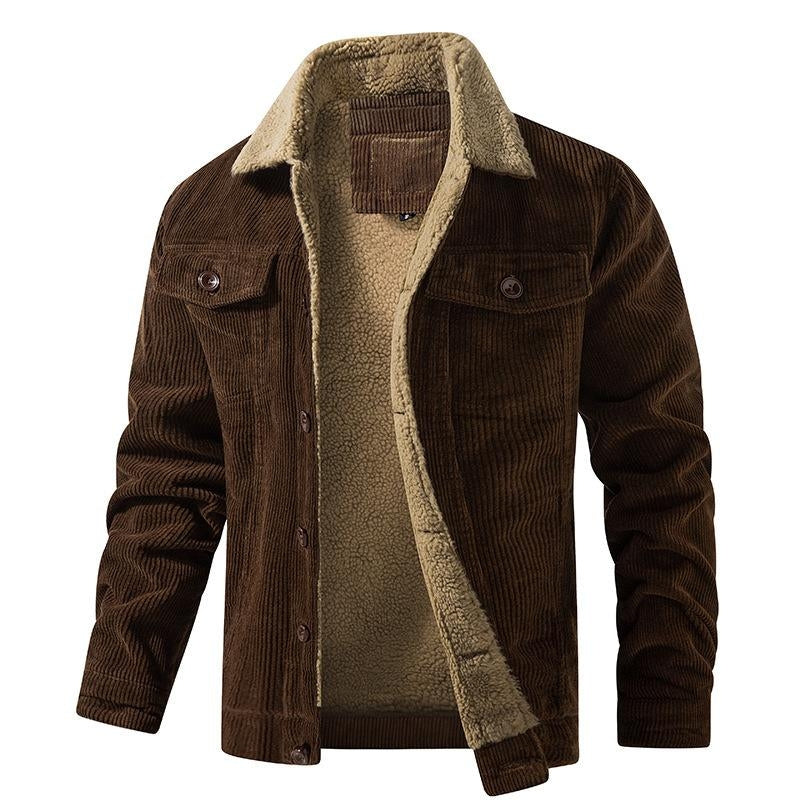 Men's Corduroy Jacket with Plush Collar