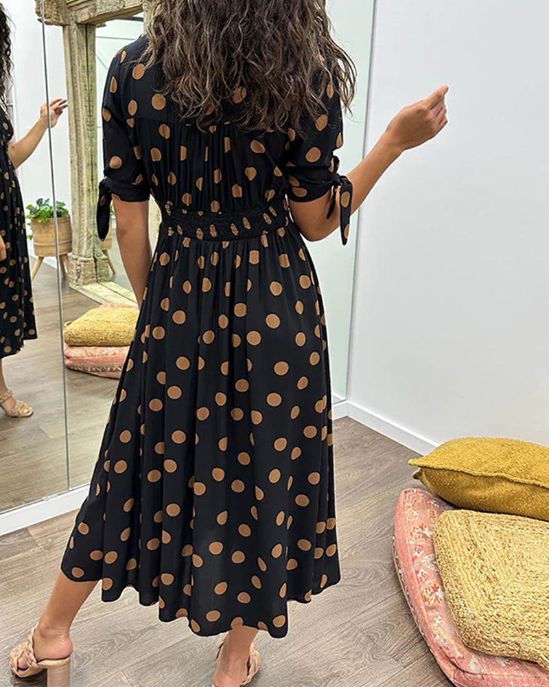 Women's Polka Dot V-Neck Midi Dress