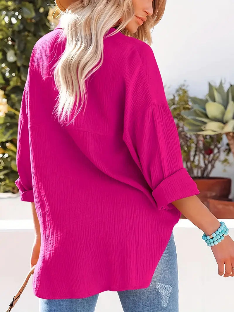 Women's Versatile V-Neck Blouse – Pink