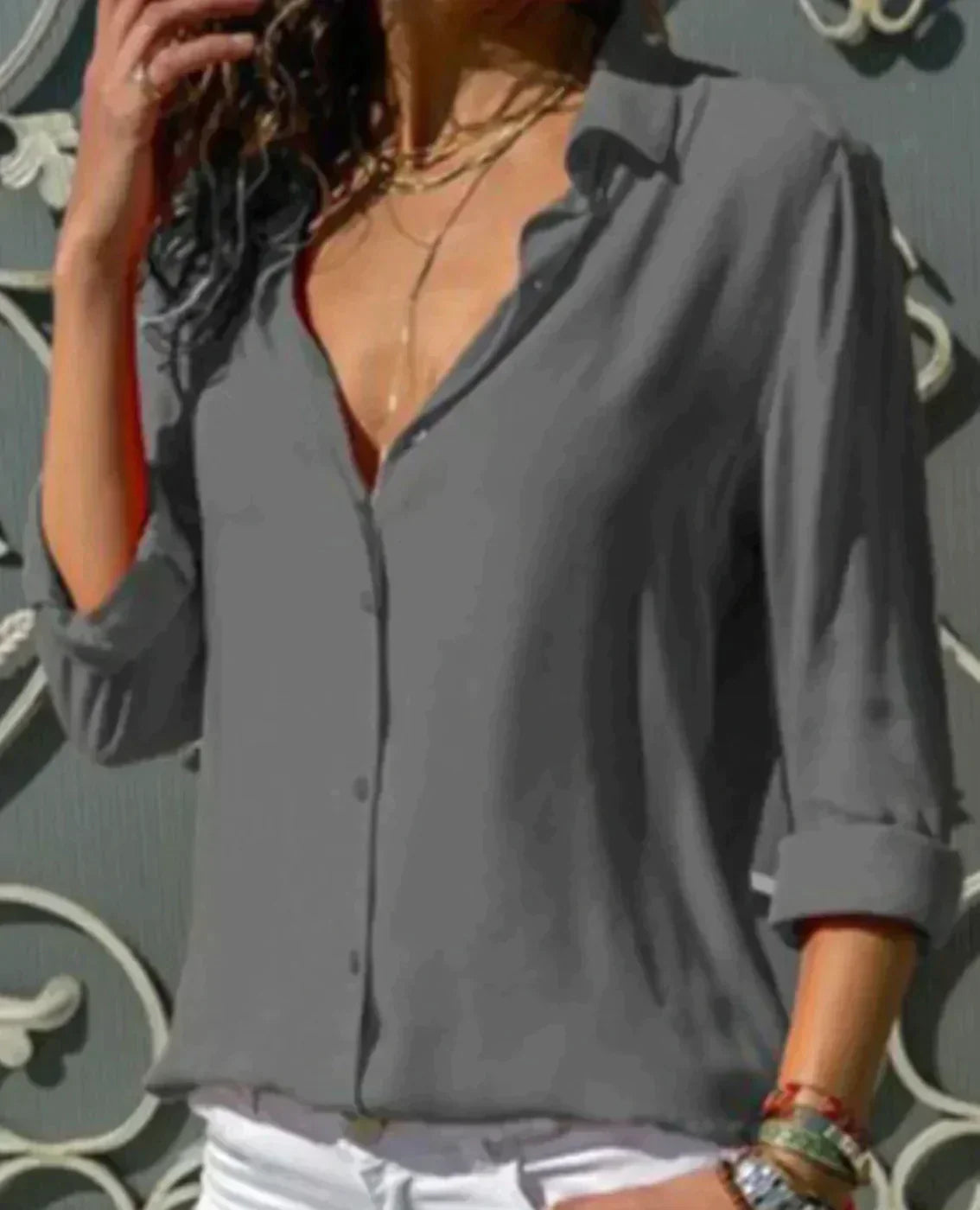 Classic Button-Down Blouse – Red