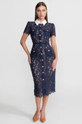 Women's Floral Lace Midi Dress – Navy