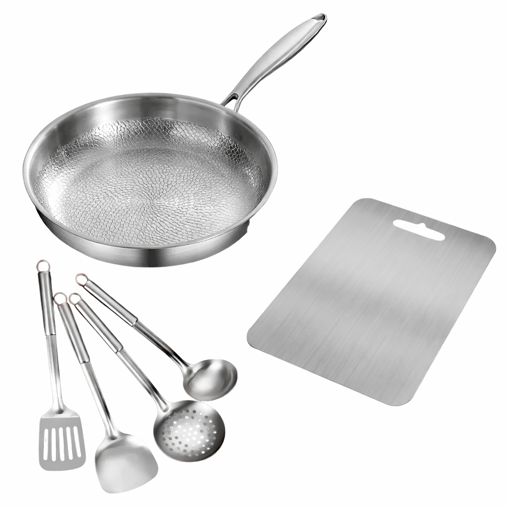Titanium Frying Pan Set with Utensils & Cutting Board