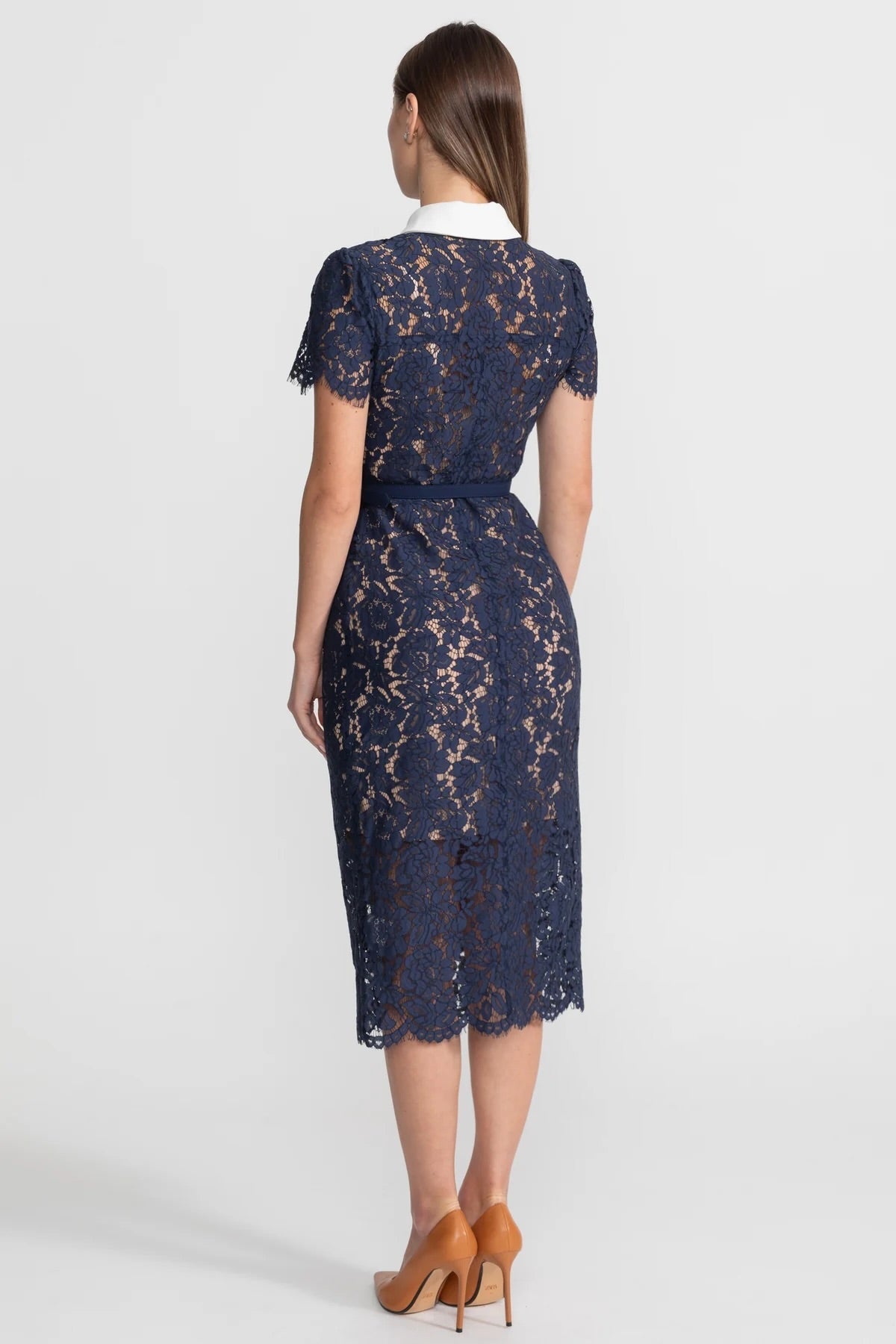 Women's Floral Lace Midi Dress – Navy