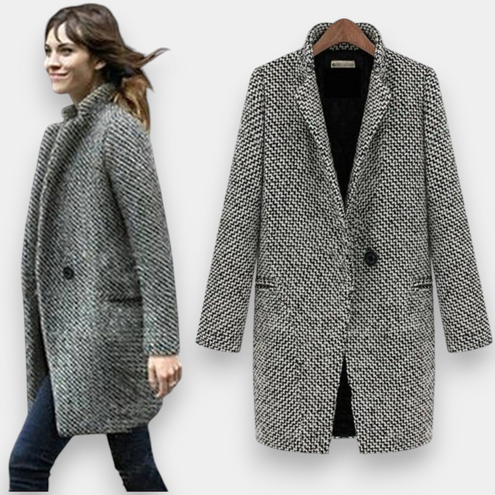 Long Wool Coat – Black & White
