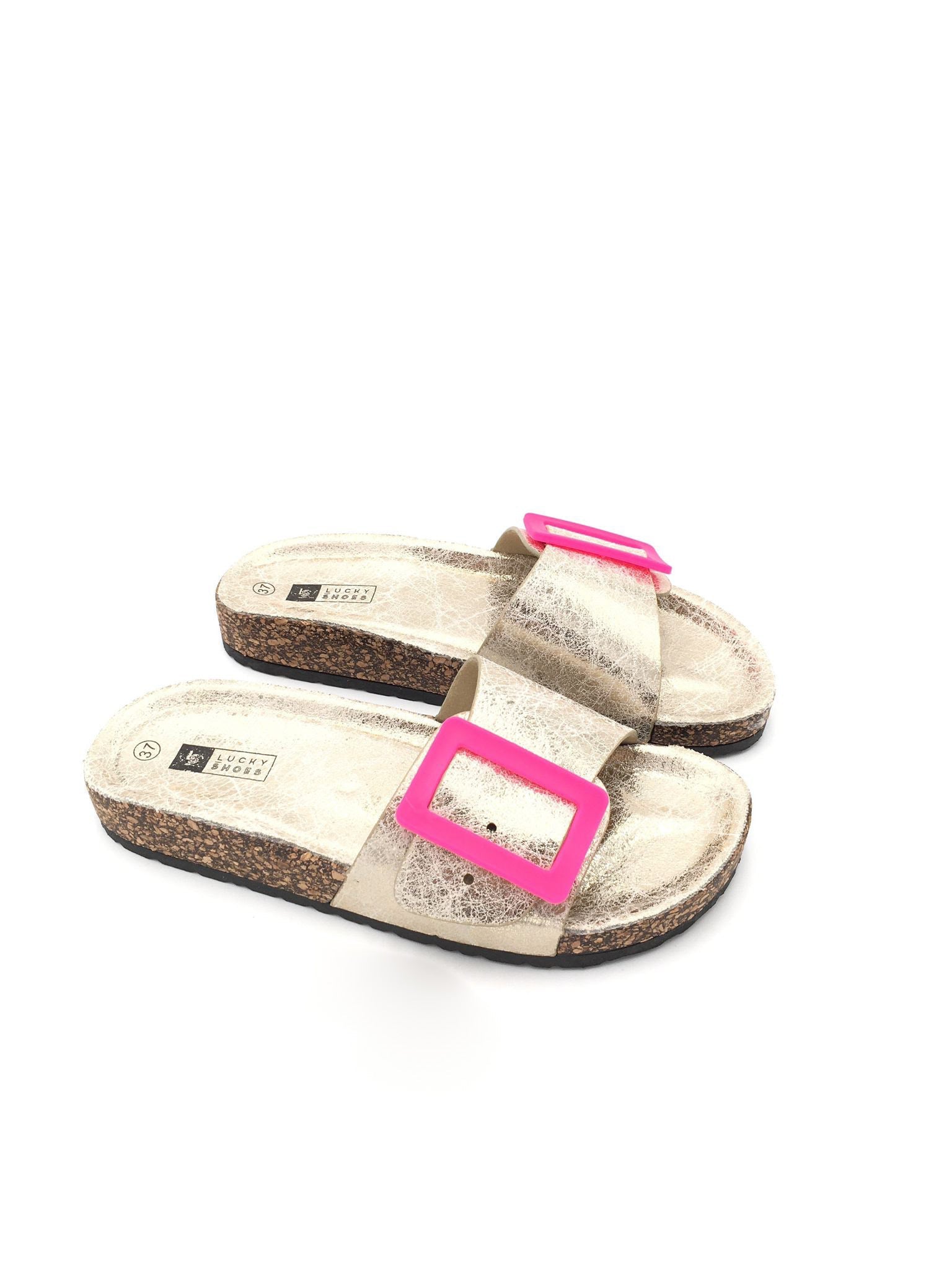 Women's Gold Buckle Slides