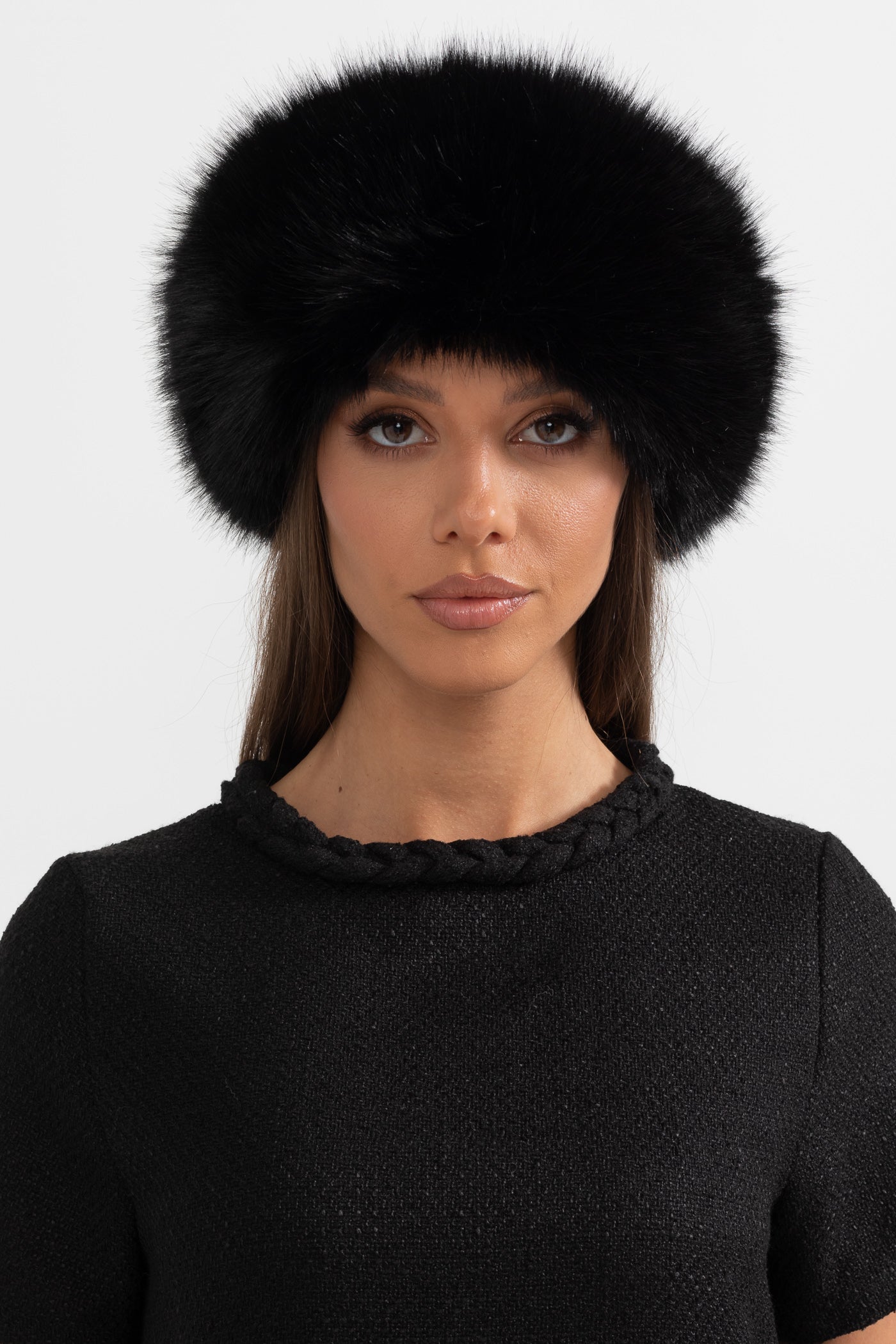 Women's Furry Wide-Brim Hat – Black