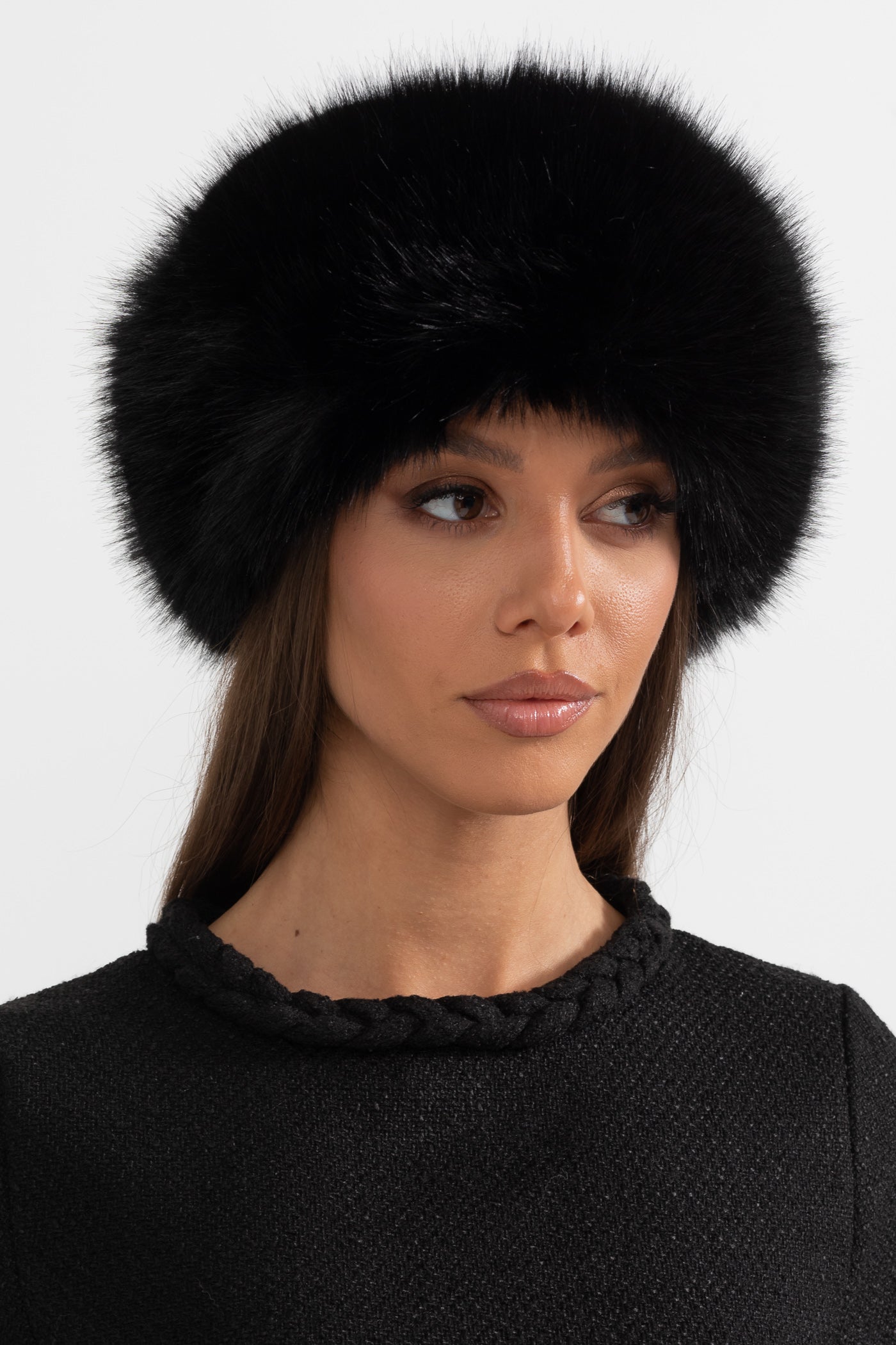 Women's Furry Wide-Brim Hat – Black