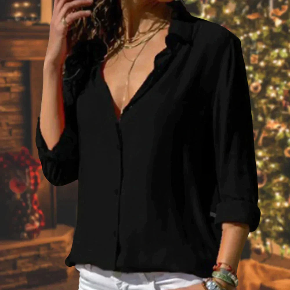 Classic Button-Down Blouse – Red