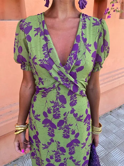 Women's Elegant Summer Dress – Green/Lilac