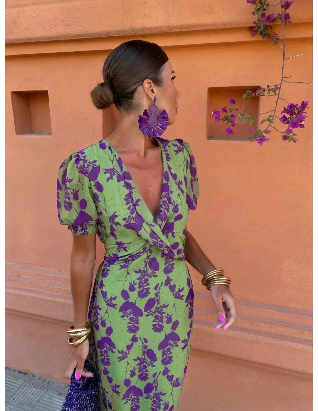 Women's Elegant Summer Dress – Green/Lilac