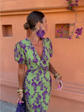 Women's Elegant Summer Dress – Green/Lilac