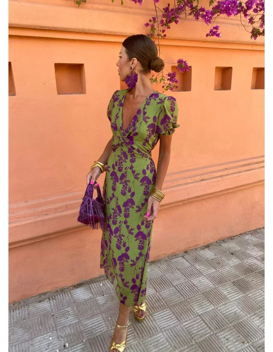 Women's Elegant Summer Dress – Green/Lilac
