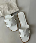 Women's Leather H-Strap Low Heel Sandals