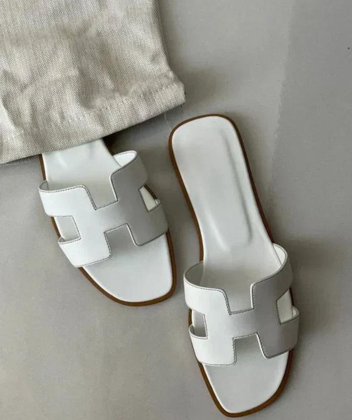 Women's Leather H-Strap Low Heel Sandals