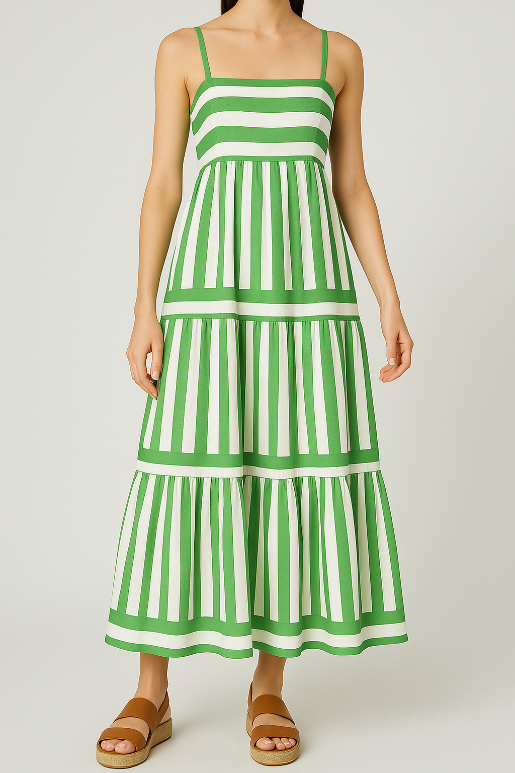 Women's Striped Maxi Dress with Adjustable Straps