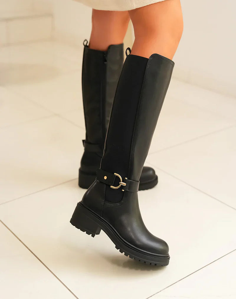 Women's Black High Boots with Gold Detail