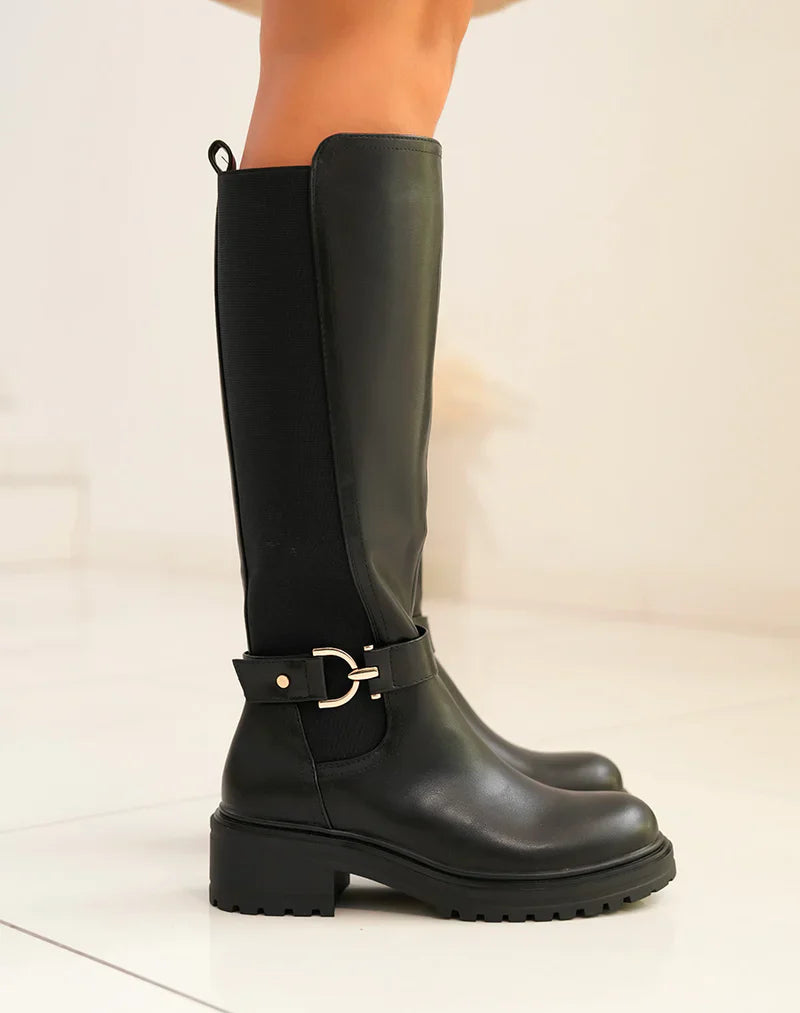Women's Black High Boots with Gold Detail
