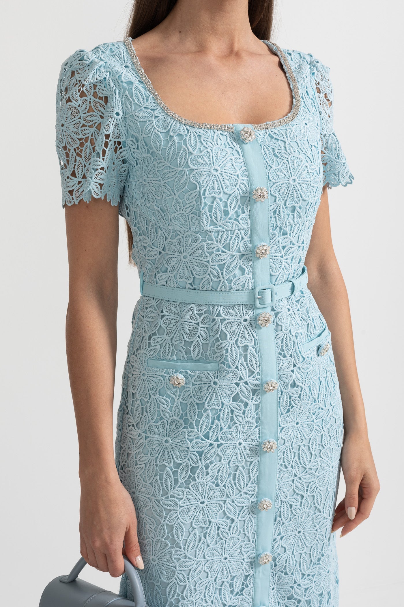 Women's Delicate Azure Lace Midi Dress – Baby Blue