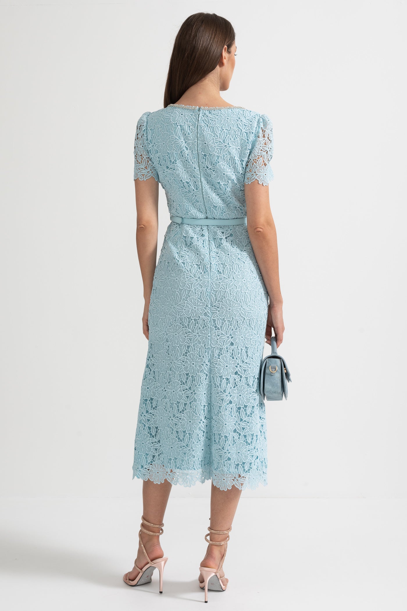 Women's Delicate Azure Lace Midi Dress – Baby Blue