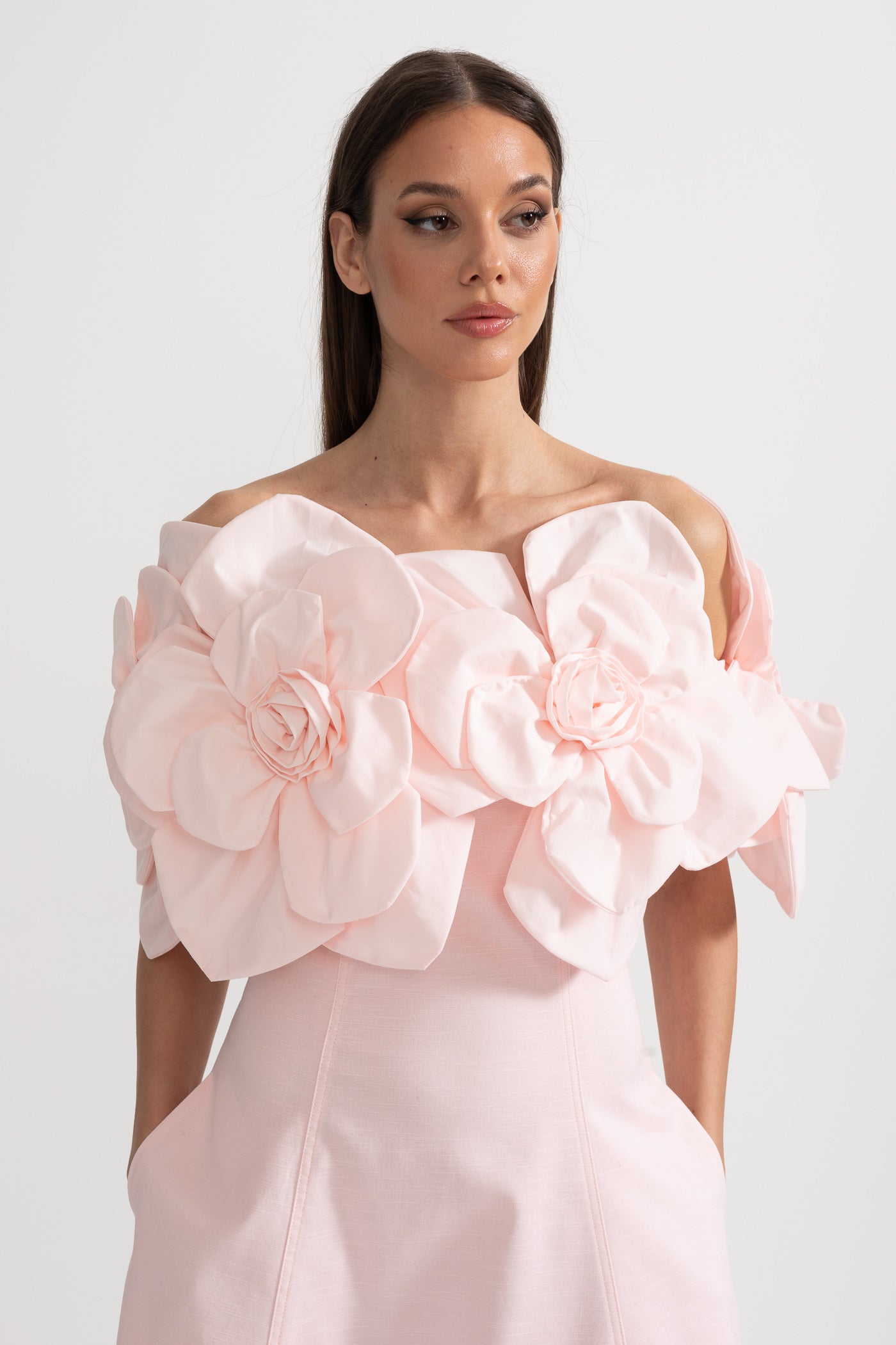 Women's Off-Shoulder Floral Midi Dress – Pink