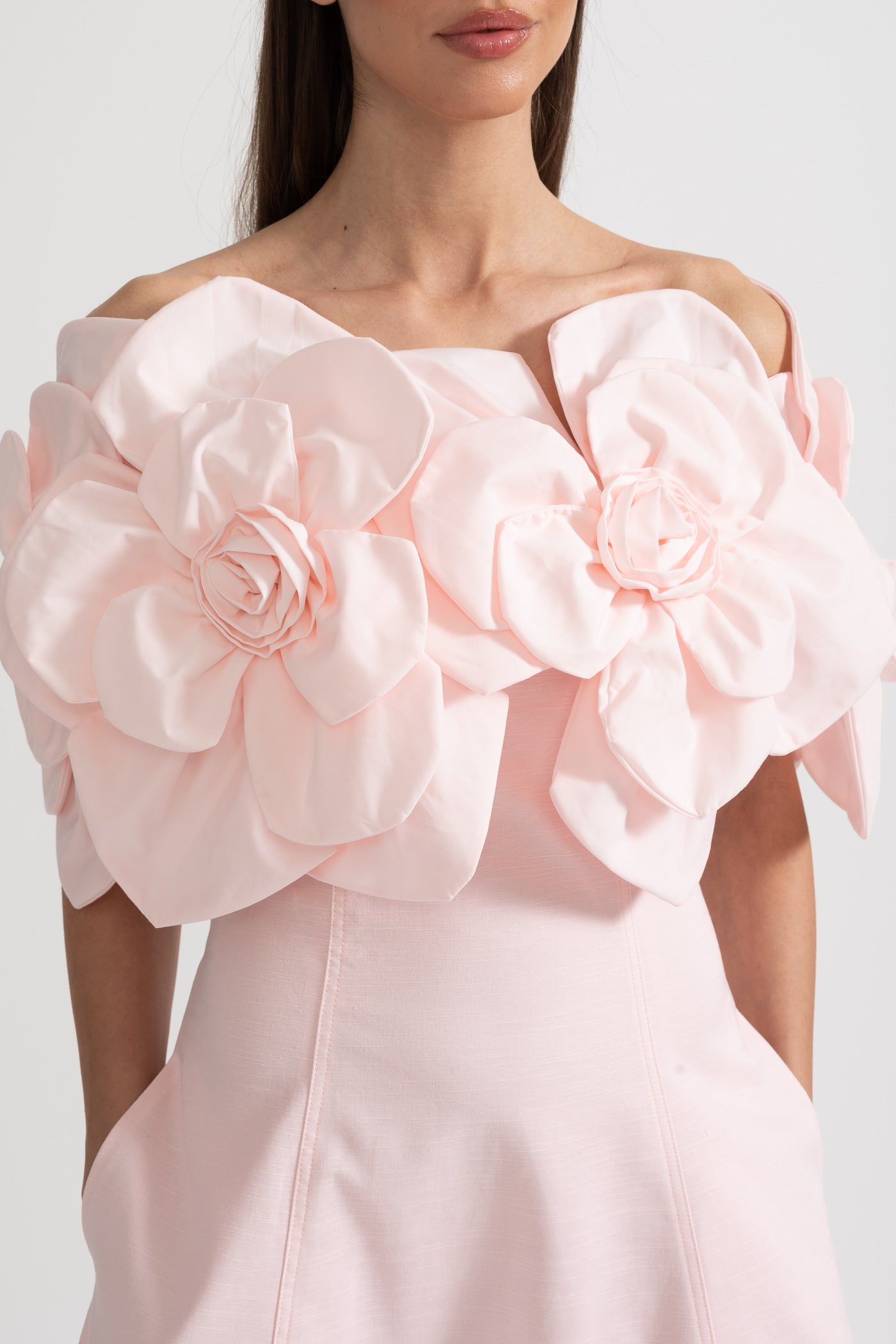 Women's Off-Shoulder Floral Midi Dress – Pink