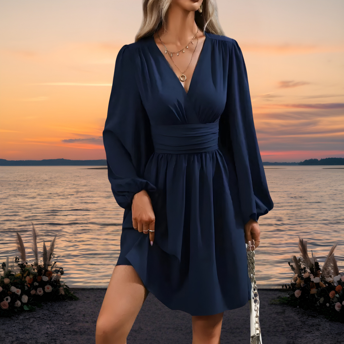 Women's Elegant Refined Dress – Navy