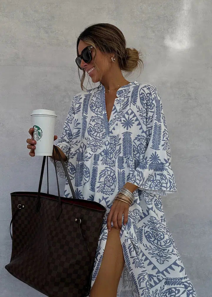 Women's V-Neck Mini Dress – Blue