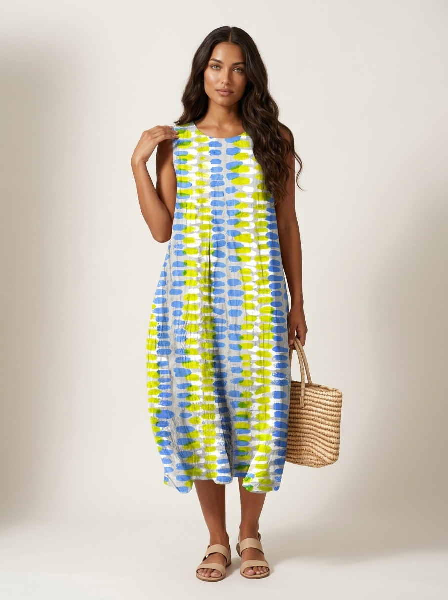 Women's Checked Print Sleeveless Midi Dress