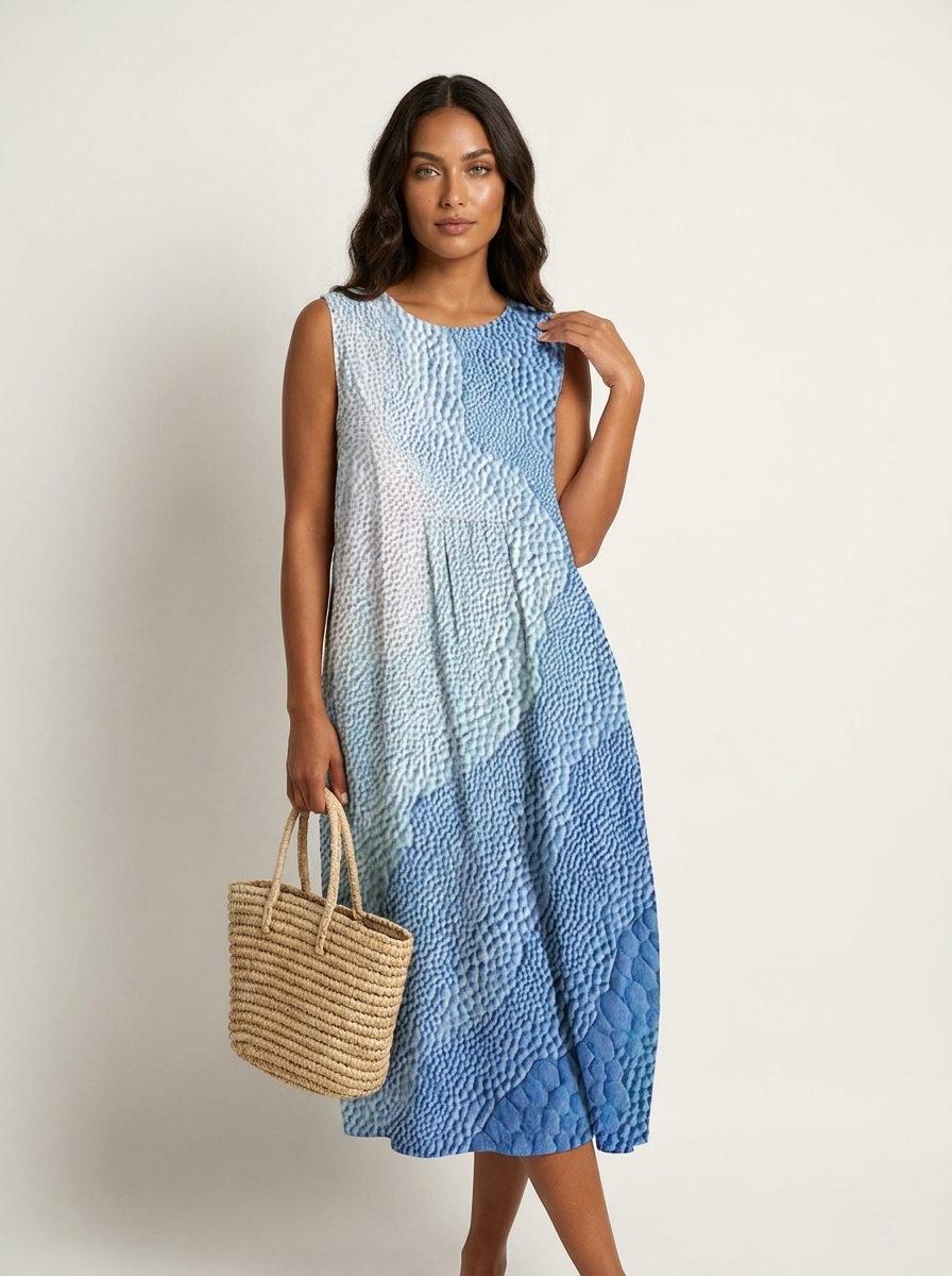 Women's Checked Print Sleeveless Midi Dress