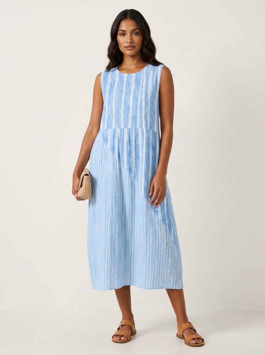 Women's Checked Print Sleeveless Midi Dress