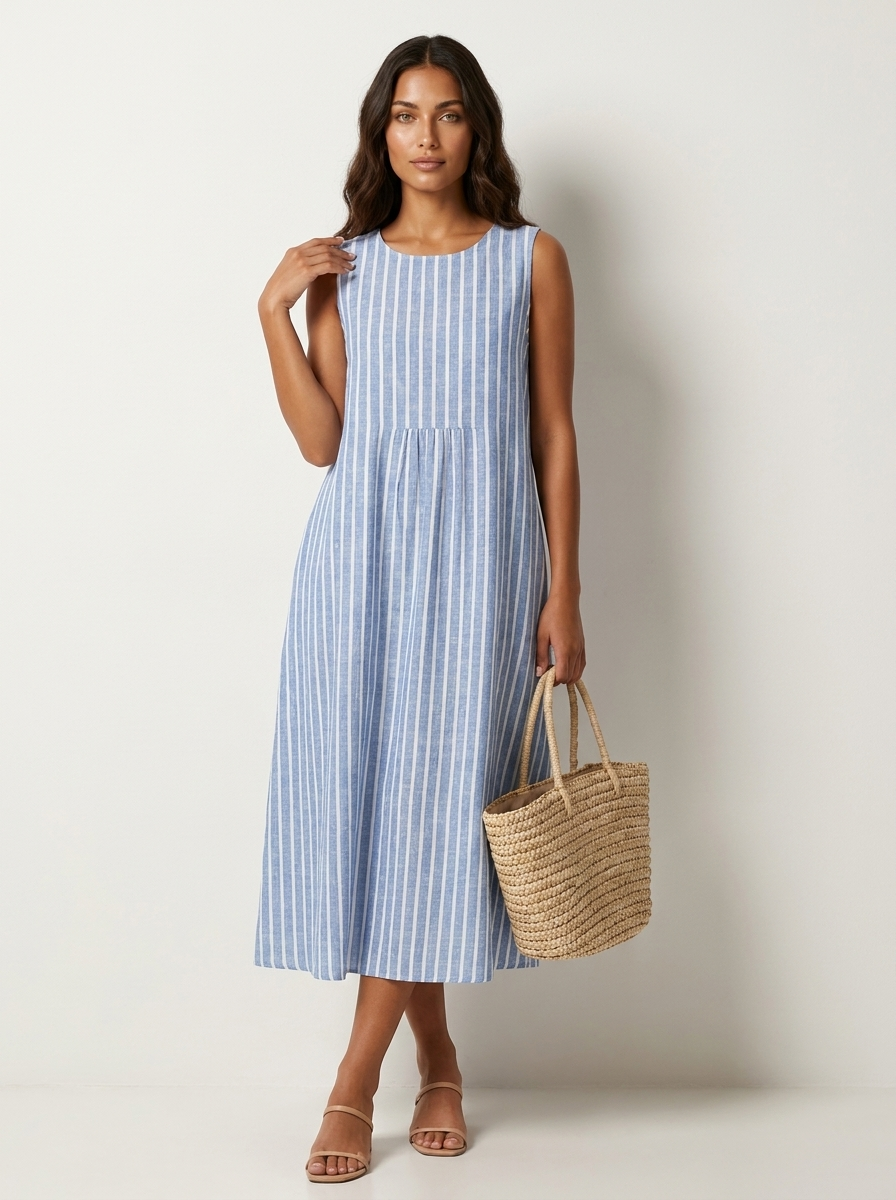 Women's Checked Print Sleeveless Midi Dress