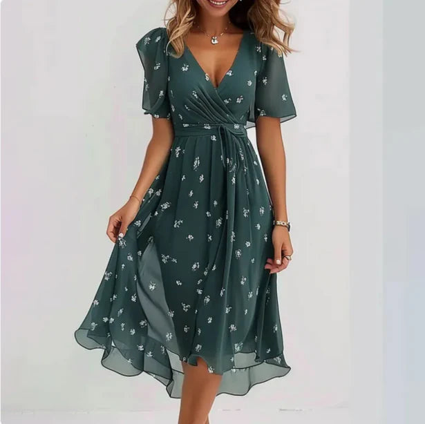 Women's Floral V-Neck Midi Dress