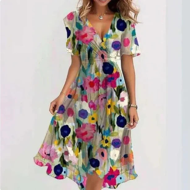 Women's Floral V-Neck Midi Dress
