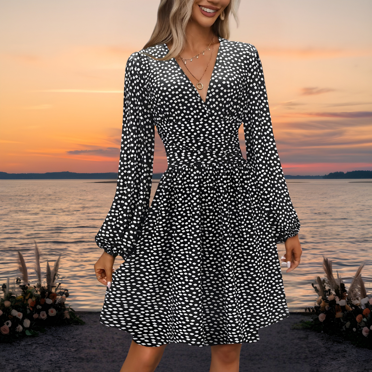 Women's Elegant Refined Dress – Black/White