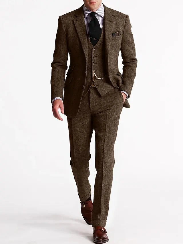 Men's Slim Fit Tweed Three-Piece Suit