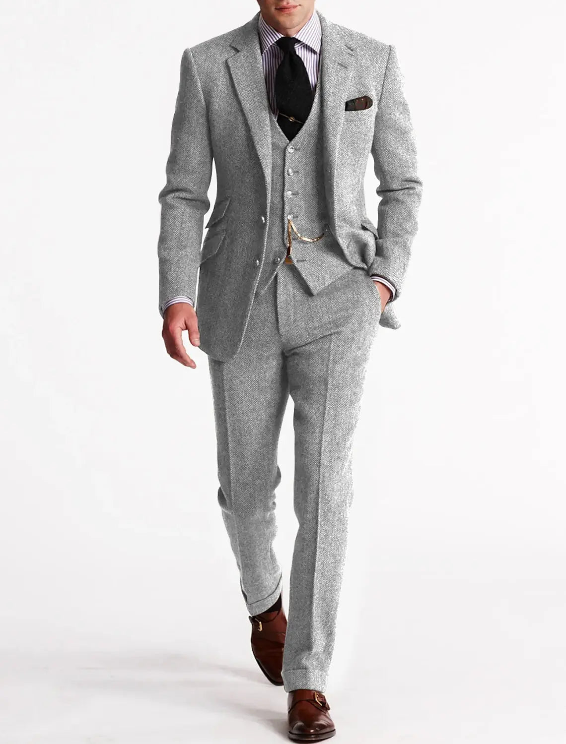 Men's Slim Fit Tweed Three-Piece Suit