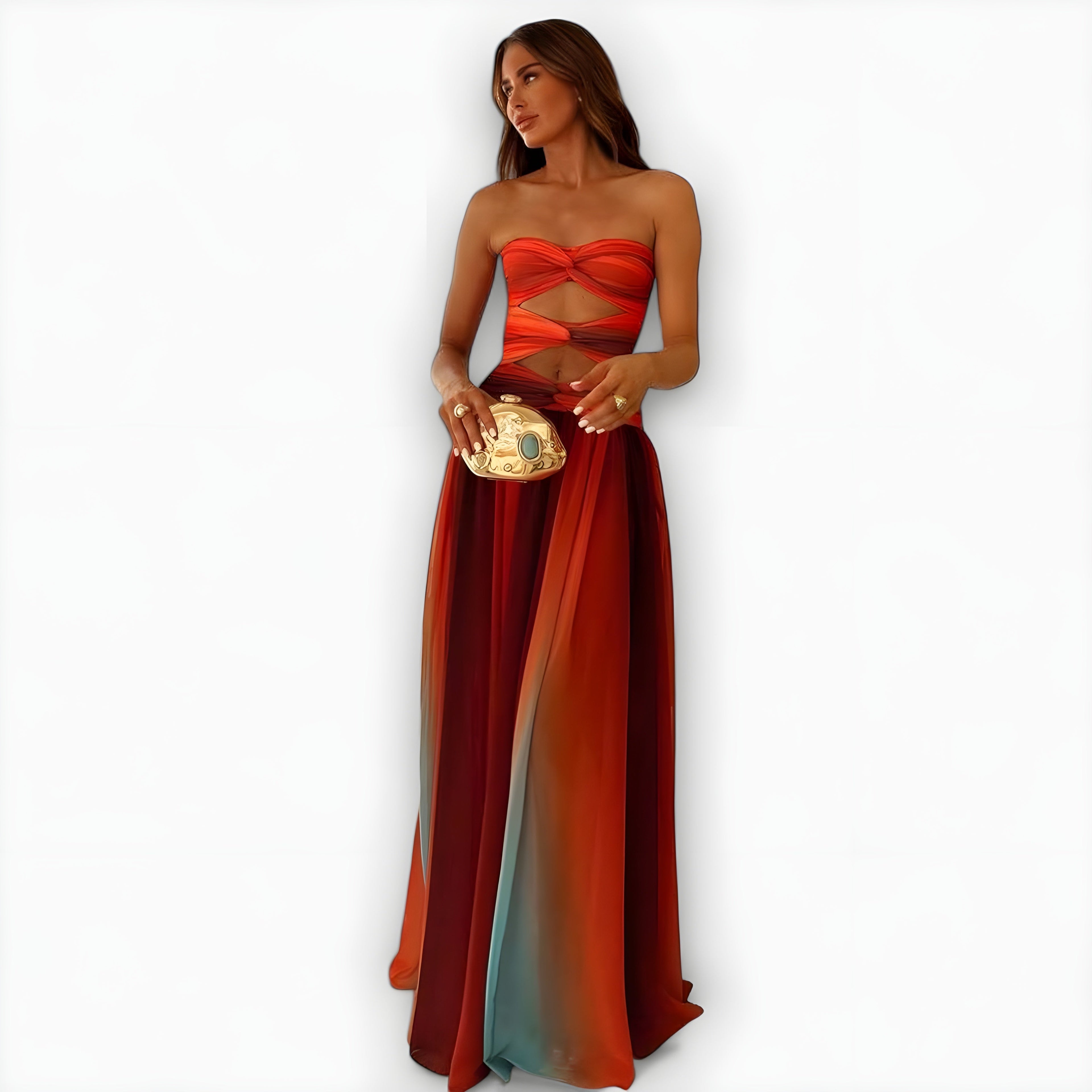 Women's Strapless Flowing Maxi Dress