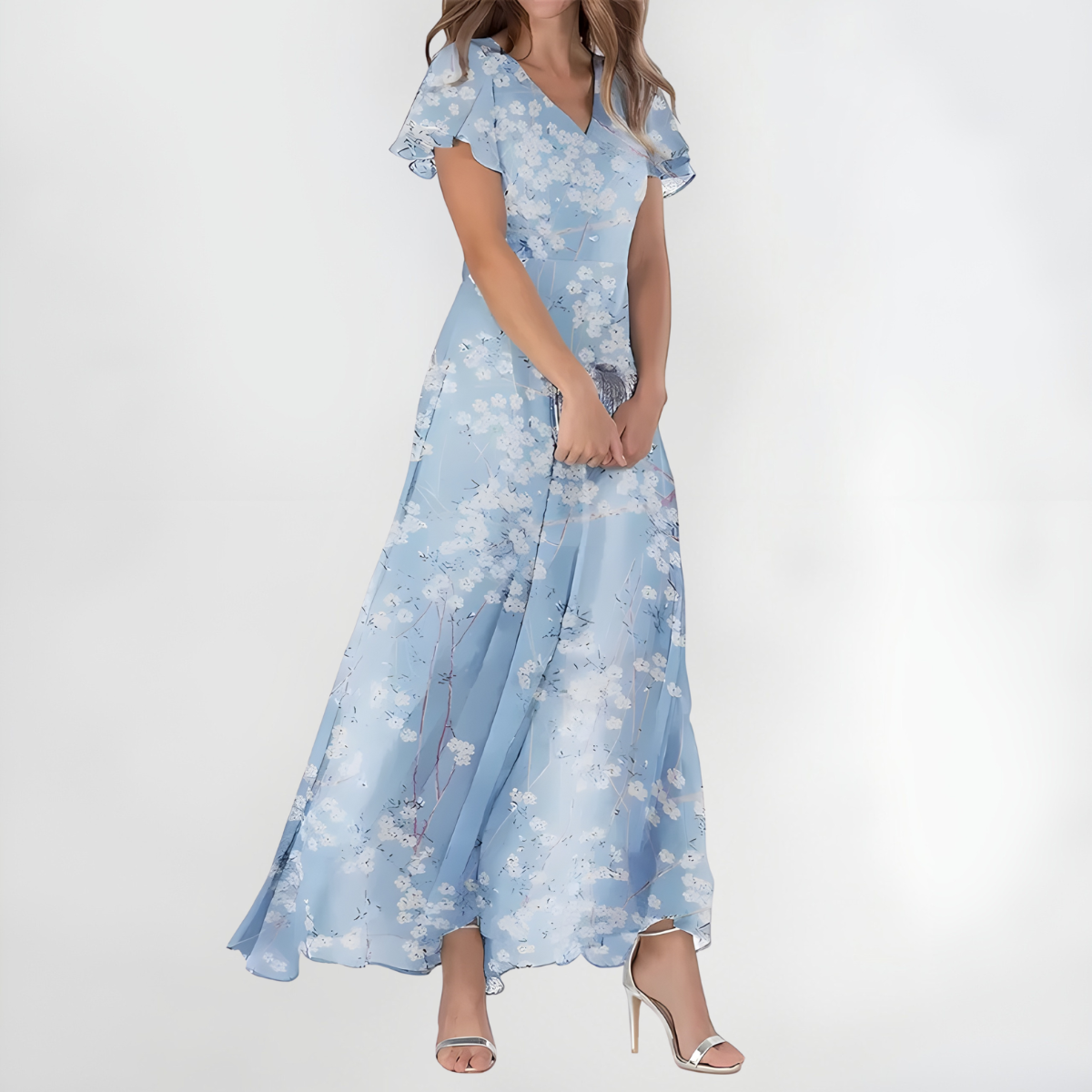 Women's Luxury Maxi Dress – Blue/White