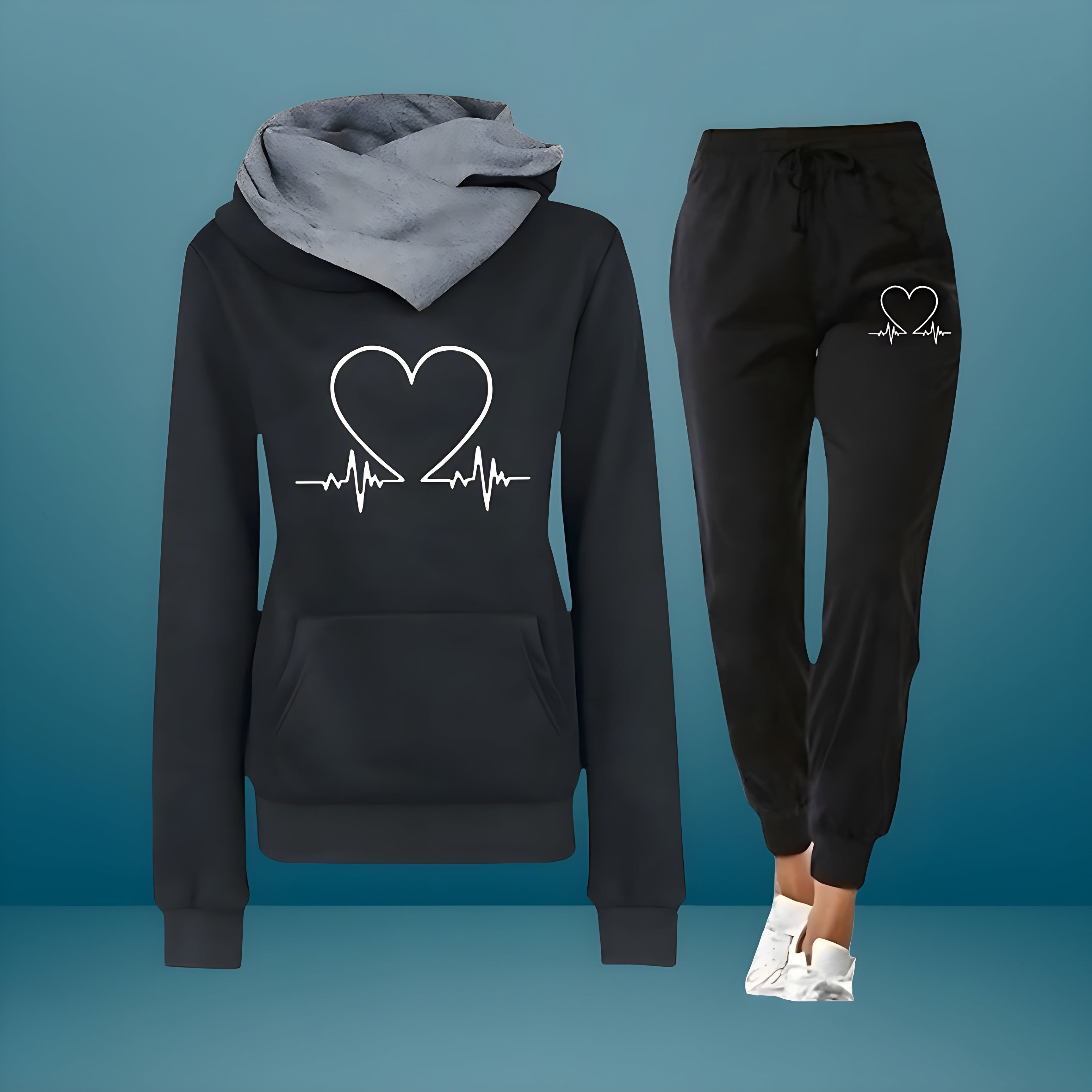Women's Heart Print Tracksuit Set