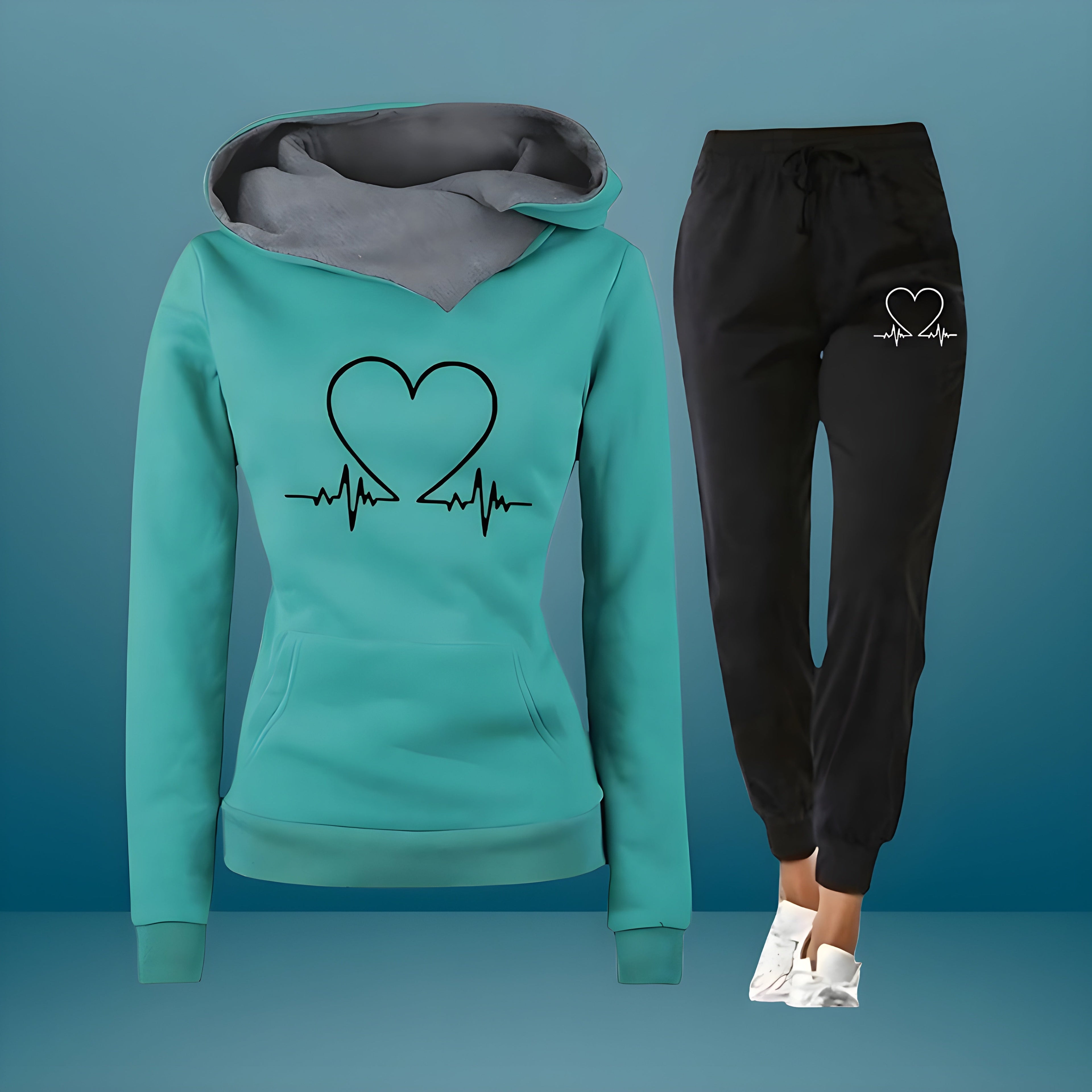 Women's Heart Print Tracksuit Set