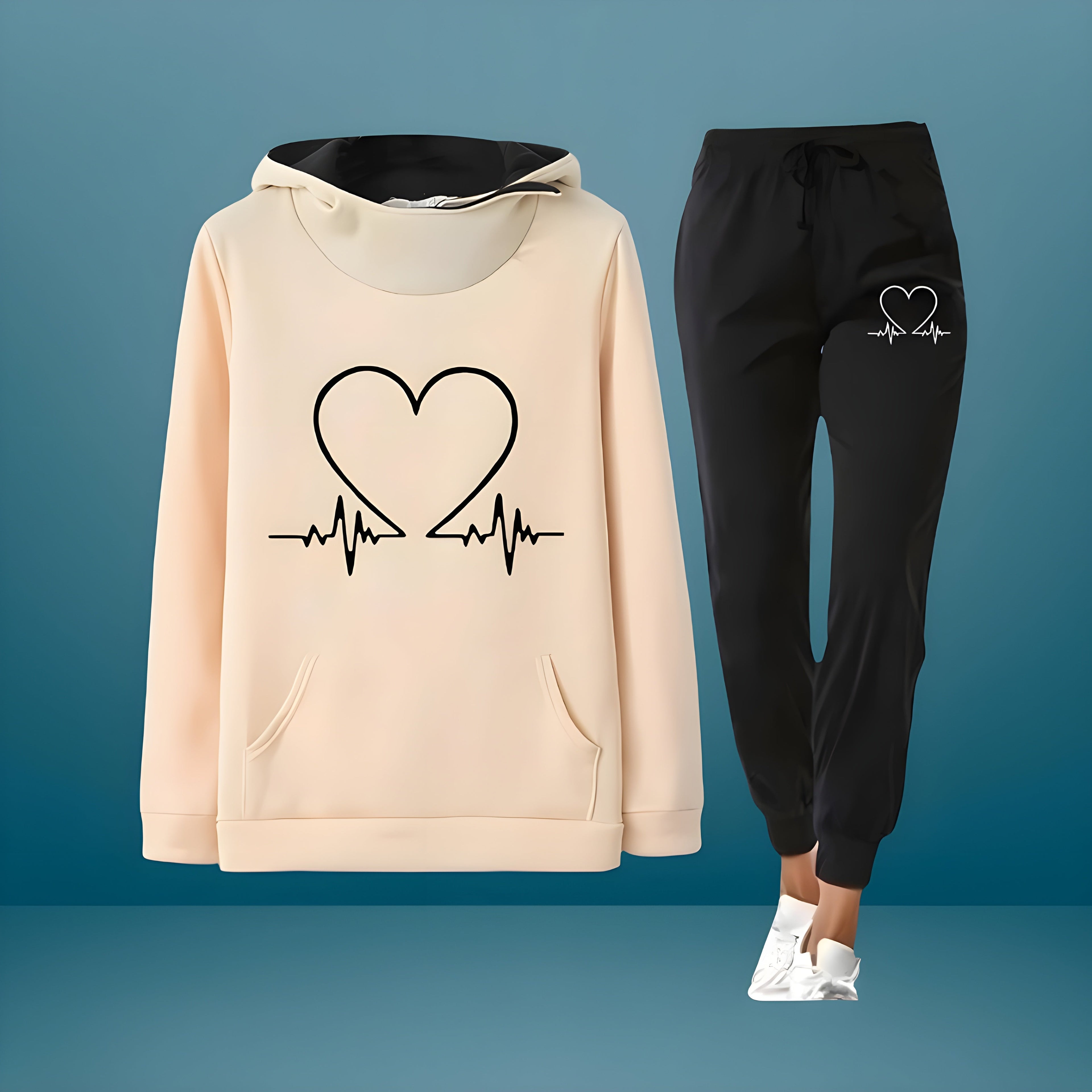 Women's Heart Print Tracksuit Set