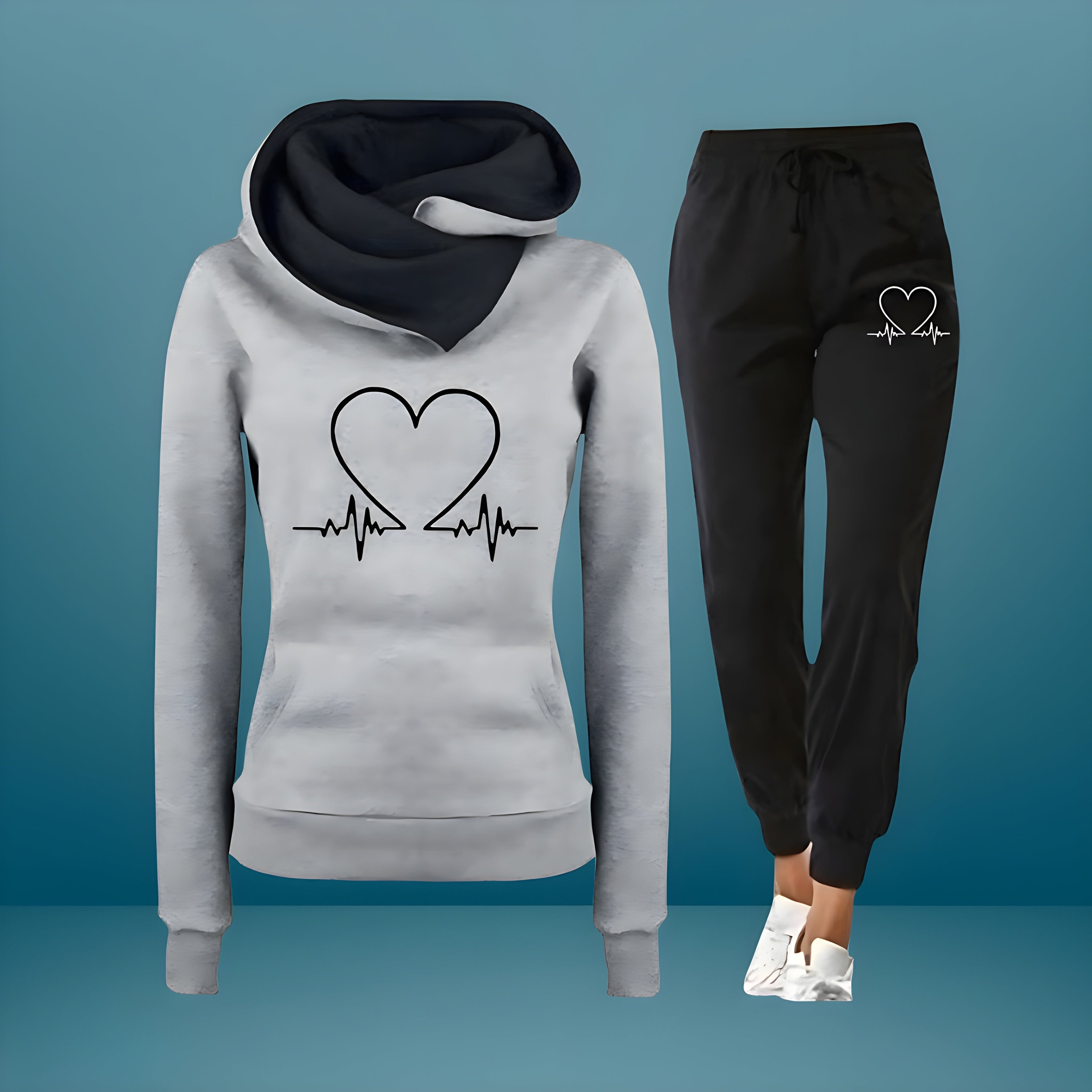 Women's Heart Print Tracksuit Set