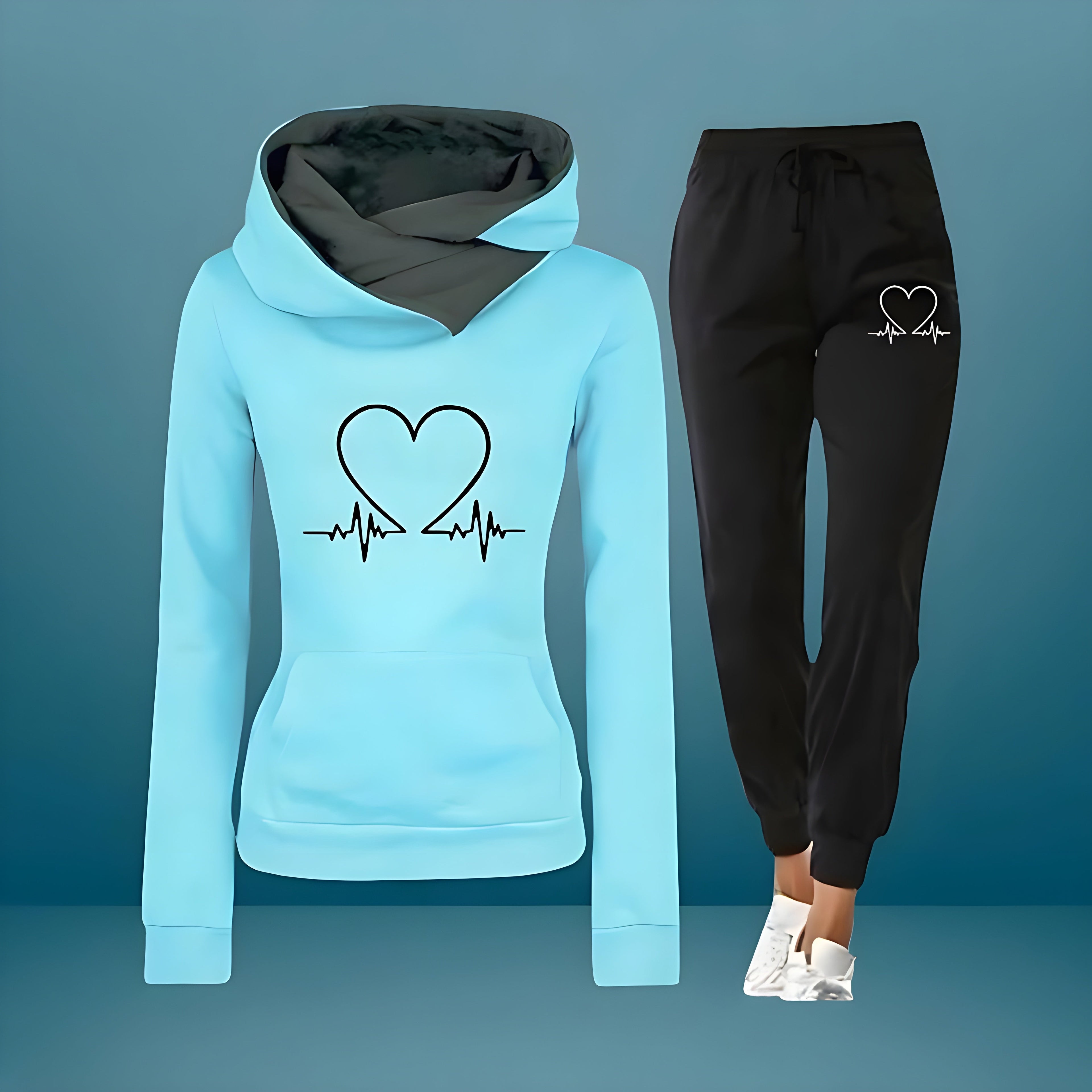 Women's Heart Print Tracksuit Set