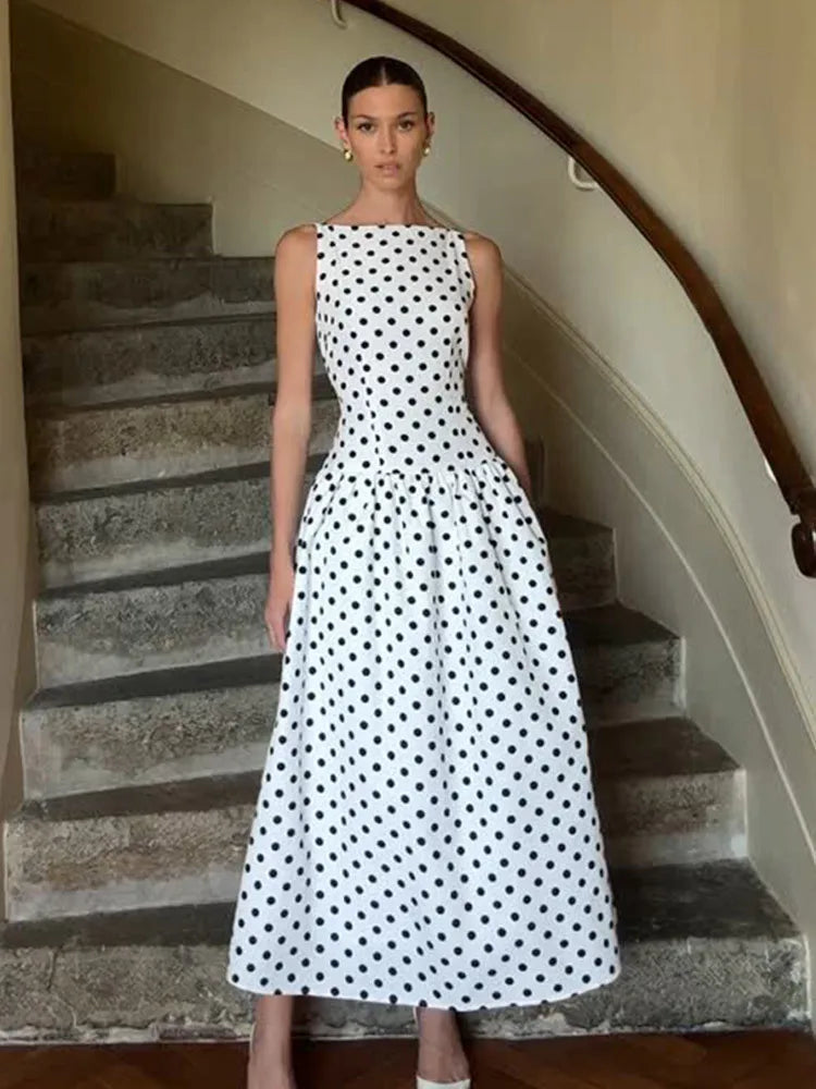 Women's Vintage Polka Dot Maxi Dress