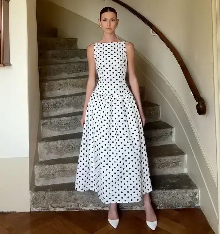Women's Vintage Polka Dot Maxi Dress