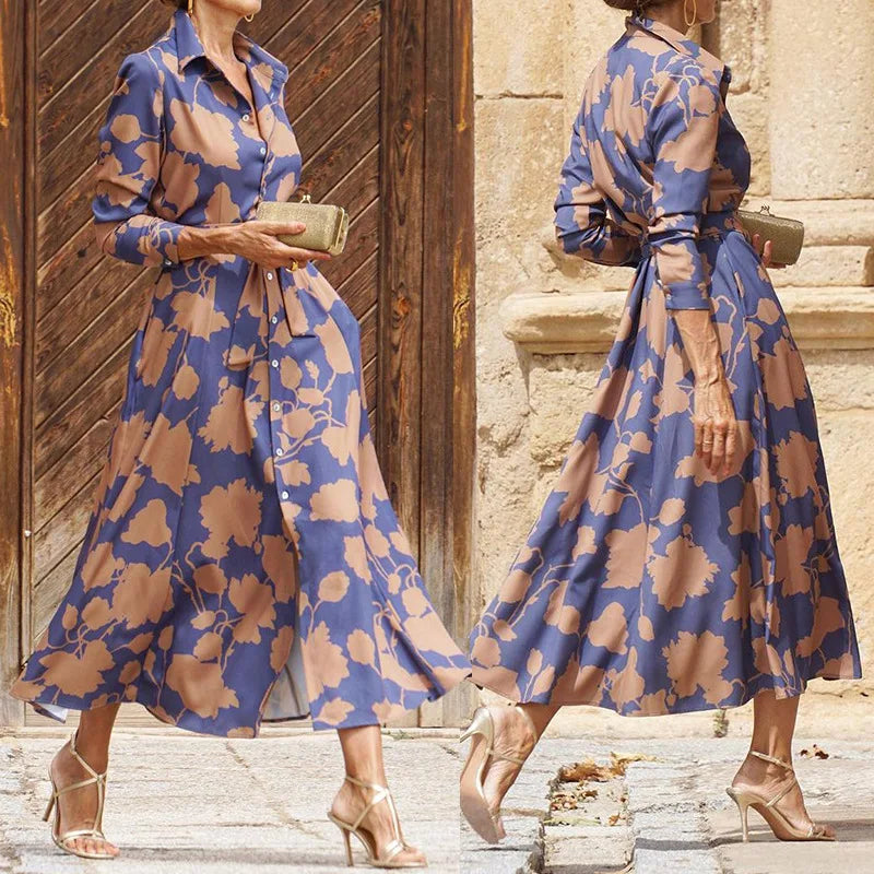 Women's Classic Shirt Dress – Blue/Gold