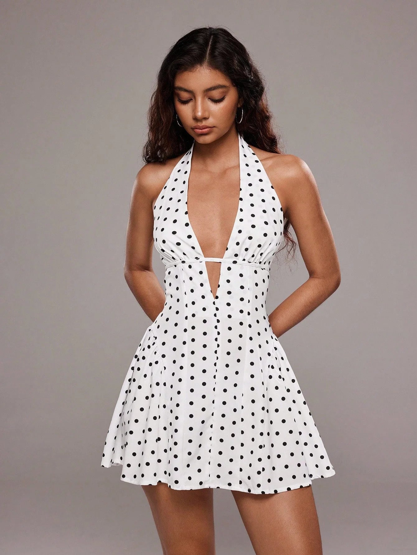 Women's Polka Dot Backless Halter Mini Dress